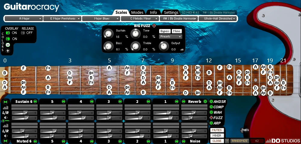 Guitarocracy: Advanced Virtual Guitar for Native Instruments Kontakt Featuring Real-Time MIDI, Scale, and Mode Visualization on Interactive Fretboard