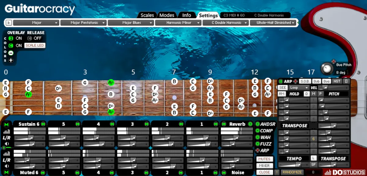 Guitarocracy dynamic arpeggiator tool for Kontakt 8 Player. Custom rhythm, scale, mode and user crafted